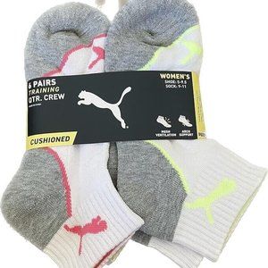 PUMA 6 PAIRS QUARTER CREW WOMEN SOCKS SHOE 5-9.5 SOCK 9-11